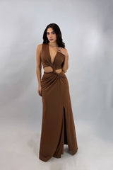 Vestido Largo Escotado Cafe
