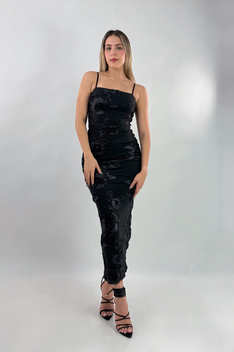 Vestido Midi Floreado Negro