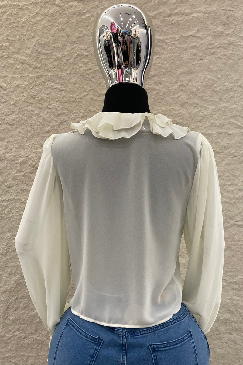 Blusa Manga Larga Olanes Blanca