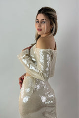 Top One Shoulder Lentejuela Beige