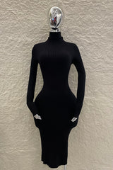 Vestido Manga Larga Cuello Tortuga Negro