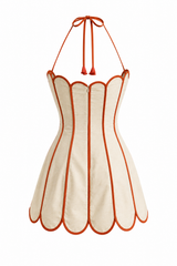 Vestido Halter con Panel Contrast Beige