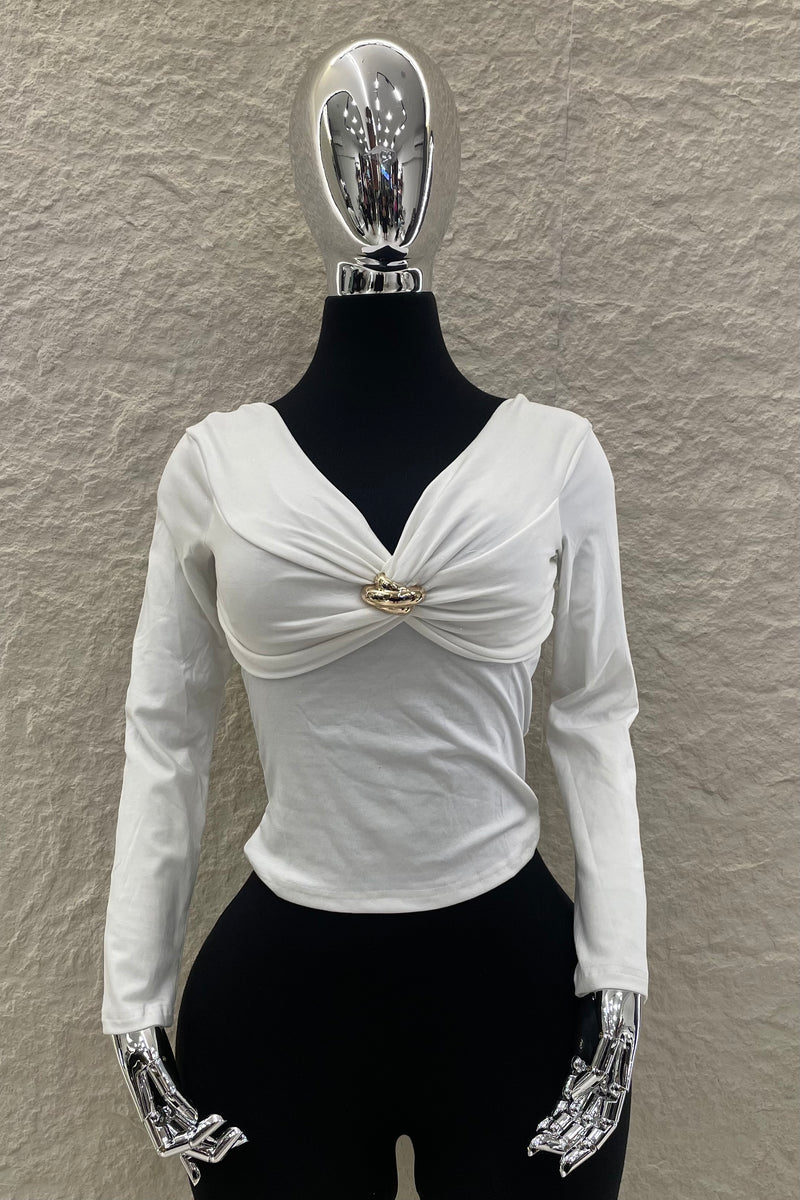 Blusa Brillosa App Dorada Blanco