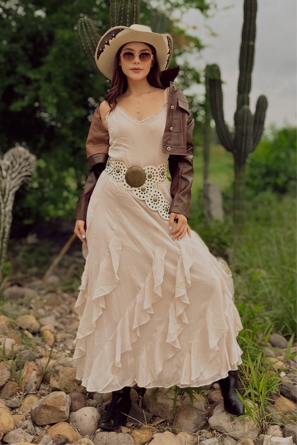 Vestido Largo Olanes Beige