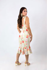 Vestido Satinado Midi Floral