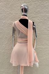 Vestido One Shoulder Mesh Durazno