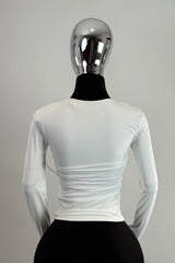 Blusa Manga Larga Escote Ruched Blanco