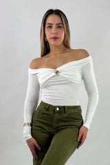 Blusa Brillosa App Dorada Blanco