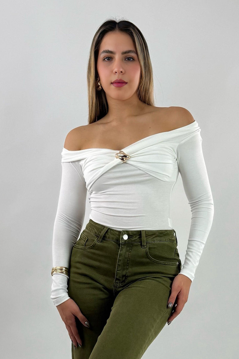 Blusa Brillosa App Dorada Blanco