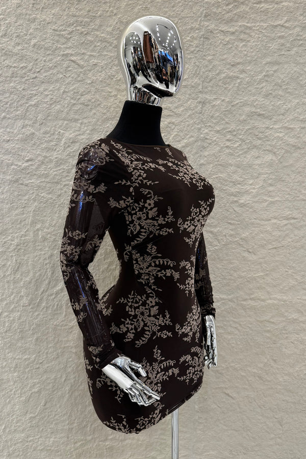 Vestido Manga Larga Mesh Cafe