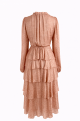 Vestido Rosa Manga Larga con Cordón