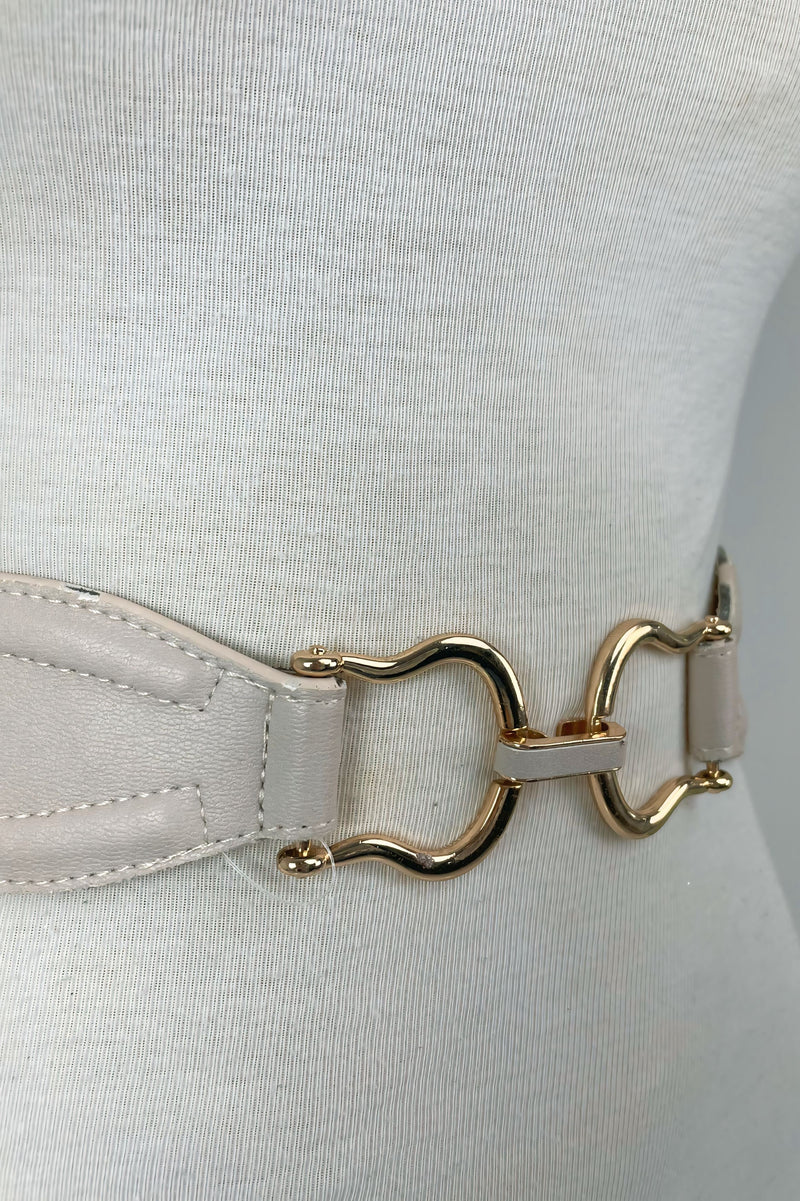 Cinto Beige Elastico Hebilla Dorada