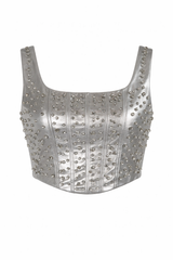 Croptop Plata Con Pedreria Metalico