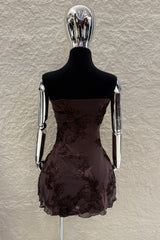 Vestido Strapless Encaje Cafe