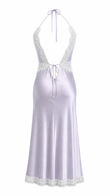 Vestido Halter Satinado Encaje Lavanda
