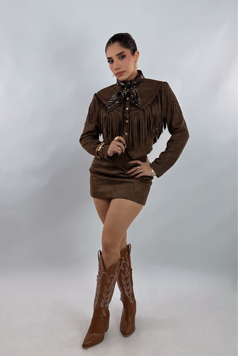 Falda Corta Velvet Espresso