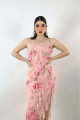 Vestido Largo Olanes Floreado Rosa