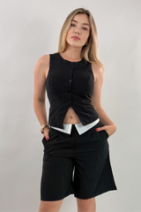Set Chaleco y Short Rayas Negro