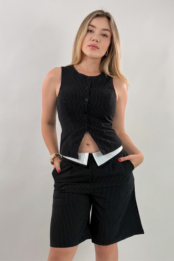 Set Chaleco y Short Rayas Negro