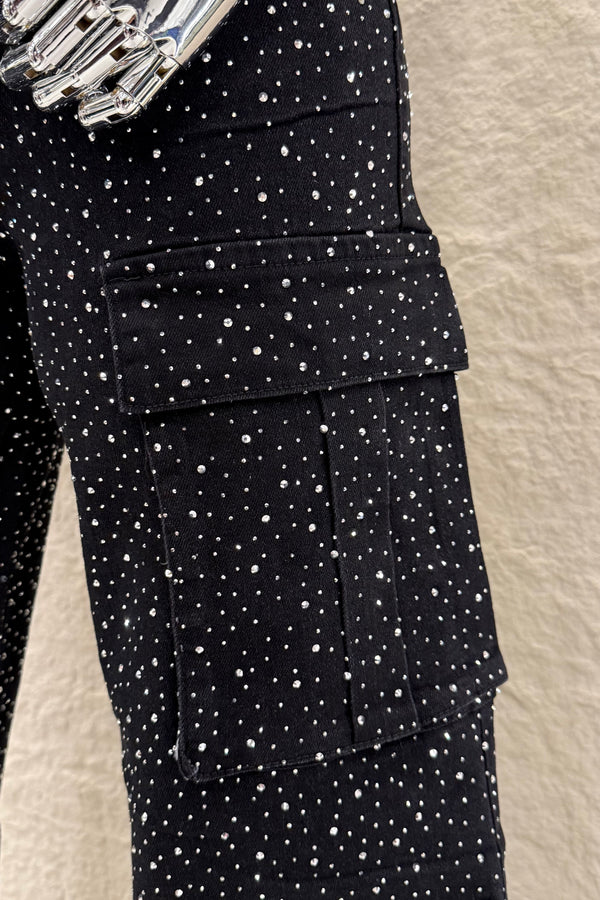 Pantalon Cargo Rhinestone Negro