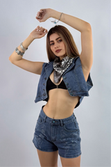 Short Boton Turquoise Denim
