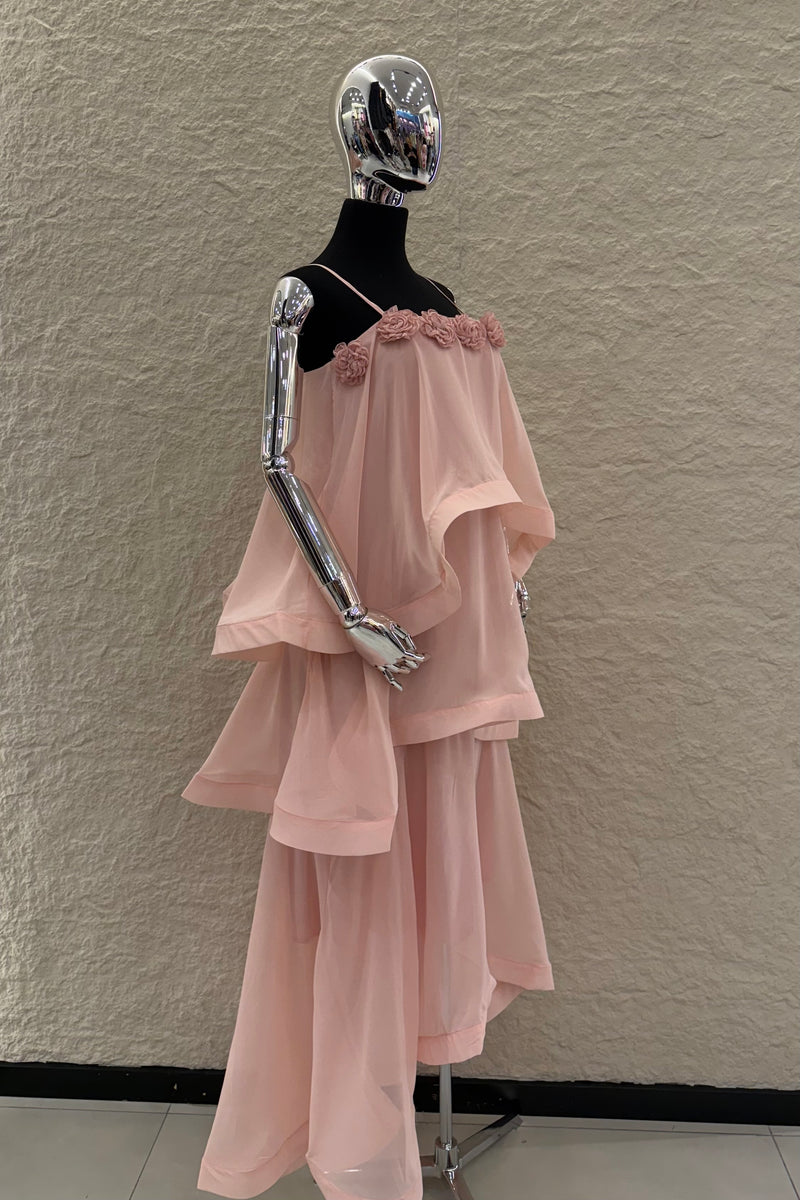 Vestido Largo Olanes Rosa