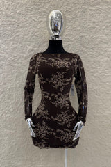 Vestido Manga Larga Mesh Cafe