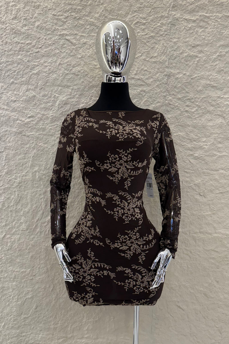 Vestido Manga Larga Mesh Cafe