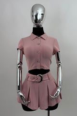 Set Top de Botones y Falda con Hebilla Rosa