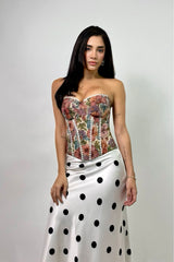Falda Midi Satinada Polka Blanca