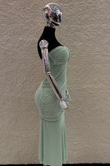 Vestido Largo Mesh Strapless Menta
