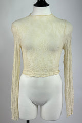 Blusa Corta Mesh Encaje Floreado Beige