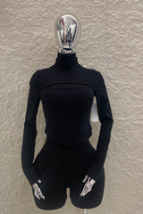 Crop Top Manga Larga Abertura al Frente Negro