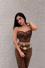 Crop Top Encaje Cafe