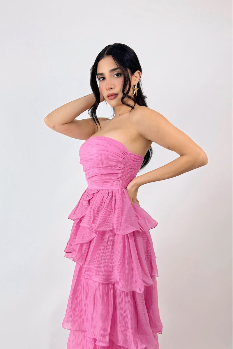 Vestido Midi de Olanes Rosa