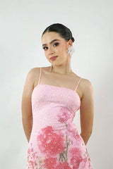 Vestido Perlitas Corto Print Flores Rosa