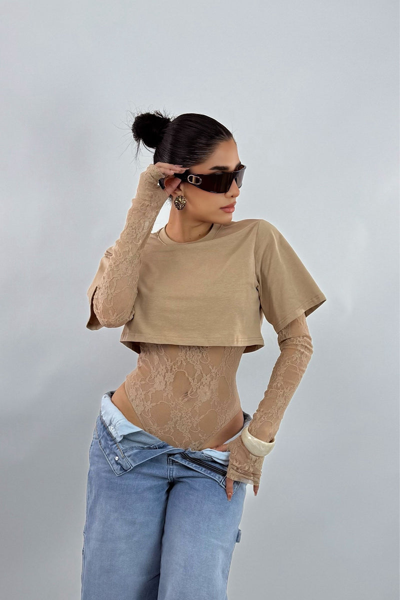 Pantiblusa Tshirt con Mesh Beige