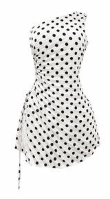 Vestido One Shoulder Plisado Polka Beige