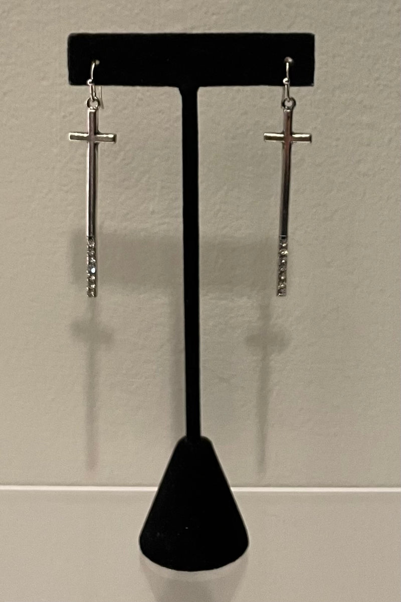 Aretes Rhinestone Cross Silver
