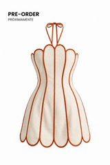 Vestido Halter con Panel Contrast Beige