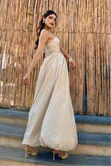 Vestido Strapless Largo Beige