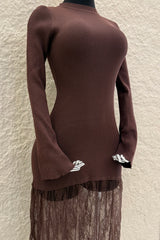 Vestido Tela Punto con Encaje Cafe