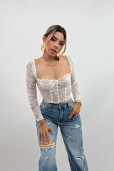 Pantiblusa Manga Larga Encaje Blanco