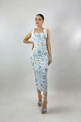 Vestido Midi Floreado Azul