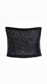 Crop Top Ruched Animal Print Negro