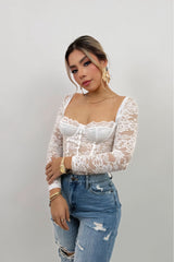 Pantiblusa Manga Larga Encaje Blanco