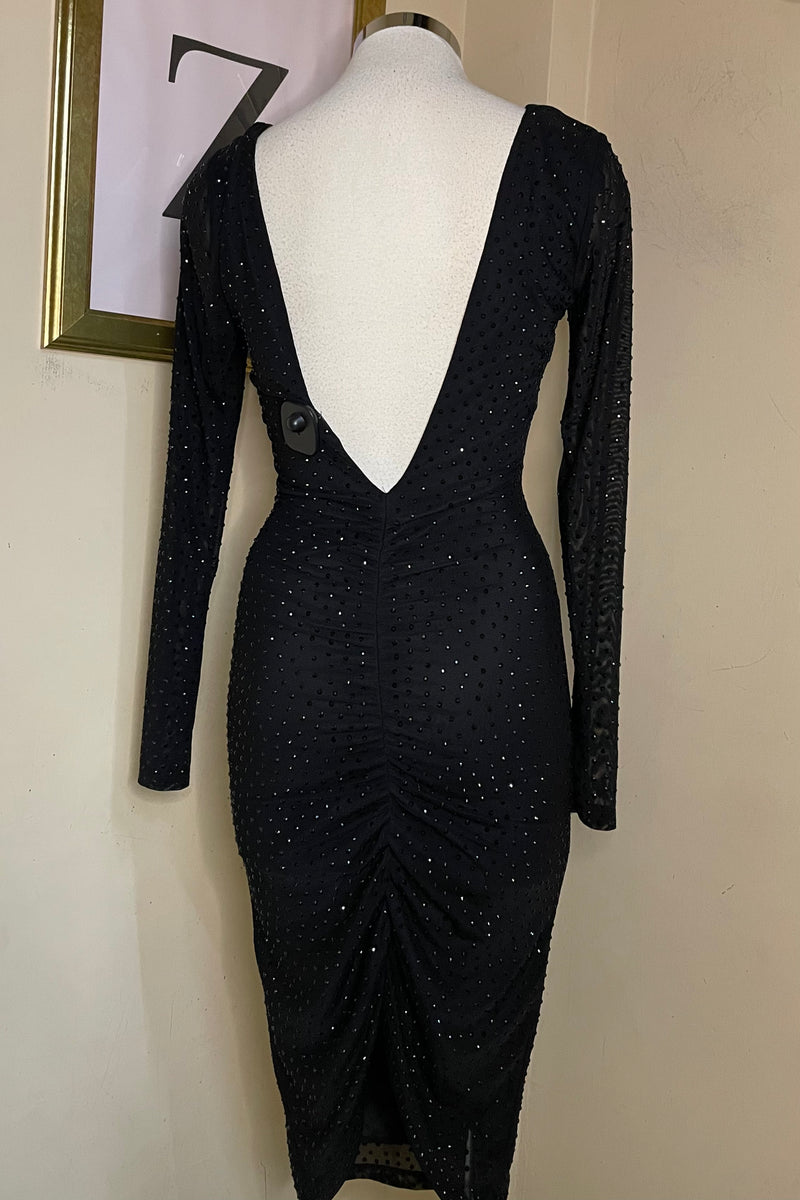 Vestido Midi Rhinestone Negro