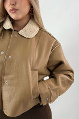 Jacket Vinipiel Faux Fur Caramelo