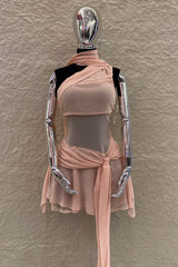 Vestido One Shoulder Mesh Durazno