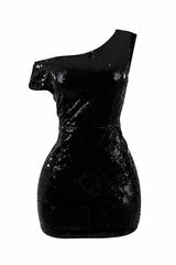 Vestido Lentejuela Asimetrico Negro